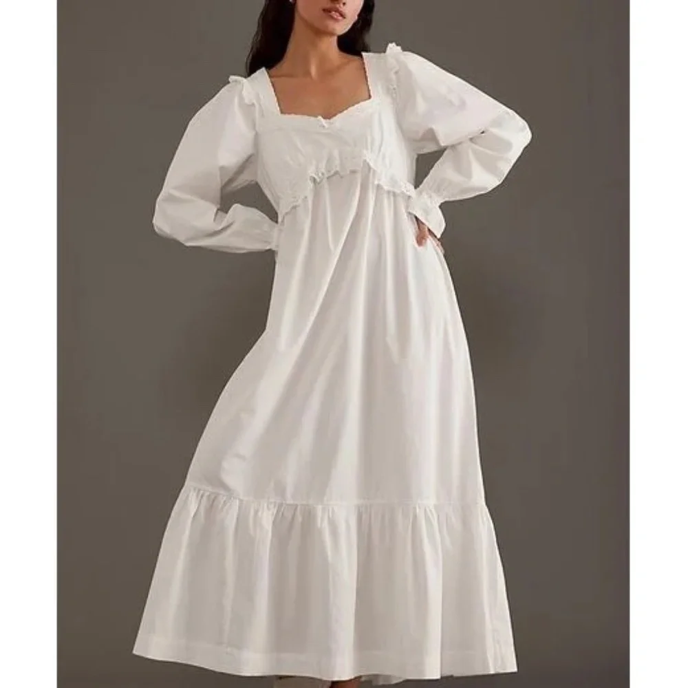 NWT DAMSON MADDER Eyelet Maxi Prairie Dress White Size 8 Anthropologie NEW - Picture 1 of 5
